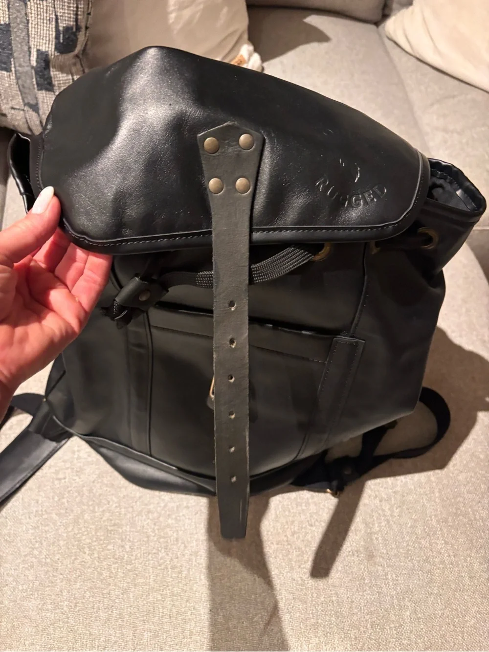 NEW Black Leather Modern Rugged Book Bag 🖤